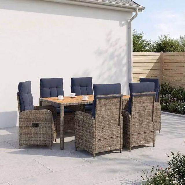 Set da pranzo per esterni vidaXL in polyrattan e legno di acacia marrone, 7 pezzi – 1