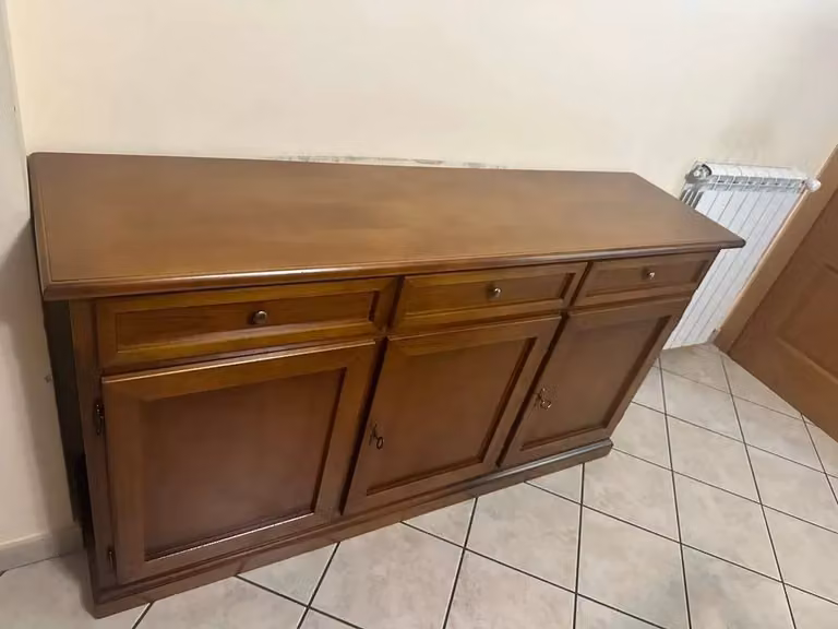 Credenza Mobili 2G in legno marrone con 3 ante e 3 cassetti, Larghezza: 156 cm