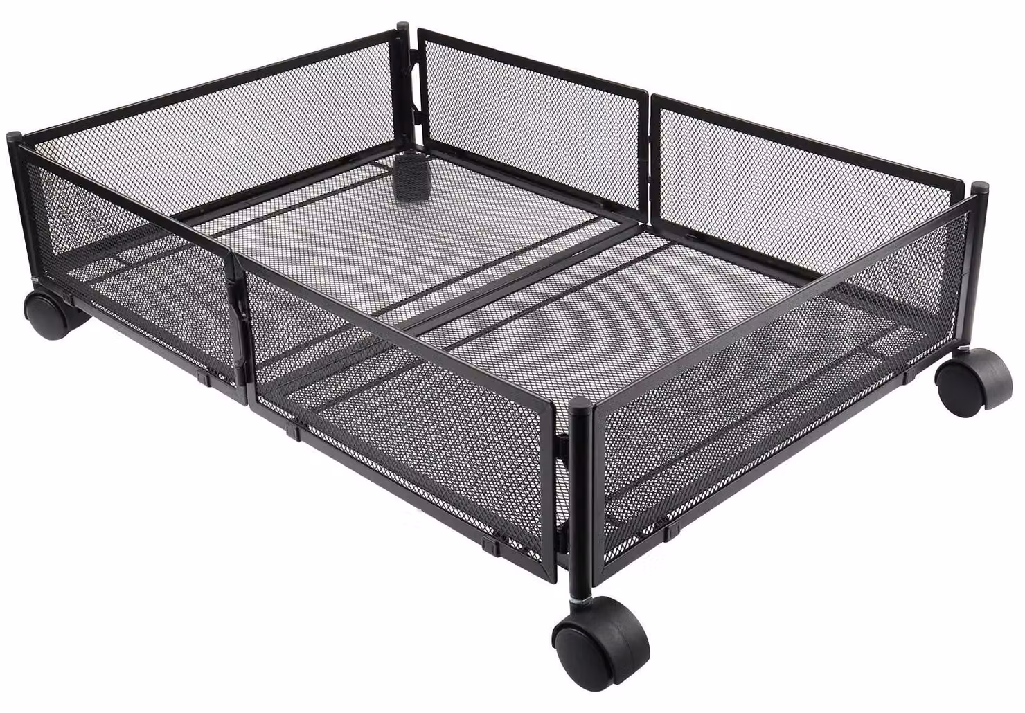 Contenitore portaoggetti da inserire sotto il letto - Contenitore con ruote - Pieghevole - Struttura in metallo - 60x40x17 cm - Nero
