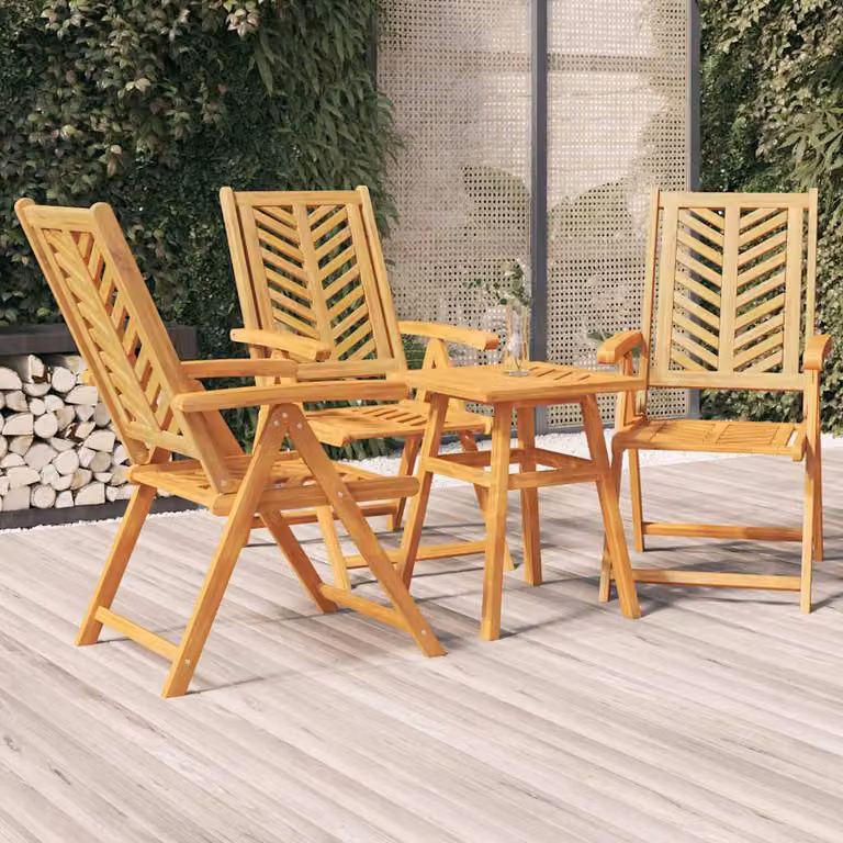 Set di 3 sedie da giardino reclinabili vidaXL in legno di acacia oliato marrone con braccioli
