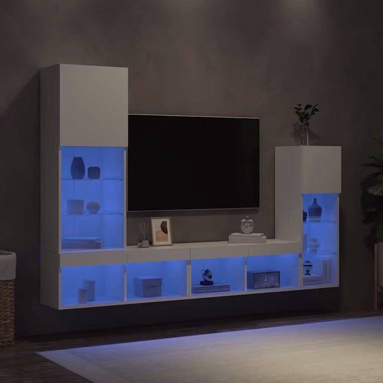 Mobile TV a muro moderno vidaXL in legno MDF bianco con illuminazione LED integrata