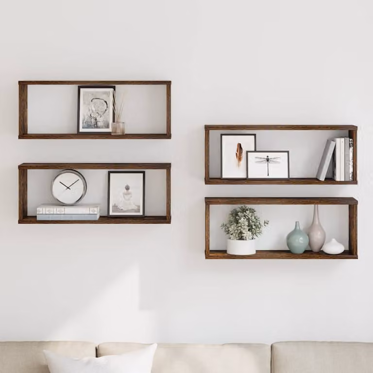 Set di 4 mensole a cubo da muro vidaXL in multistrato color rovere fumo, L 80 cm x P 26,5 cm x H 15 cm
