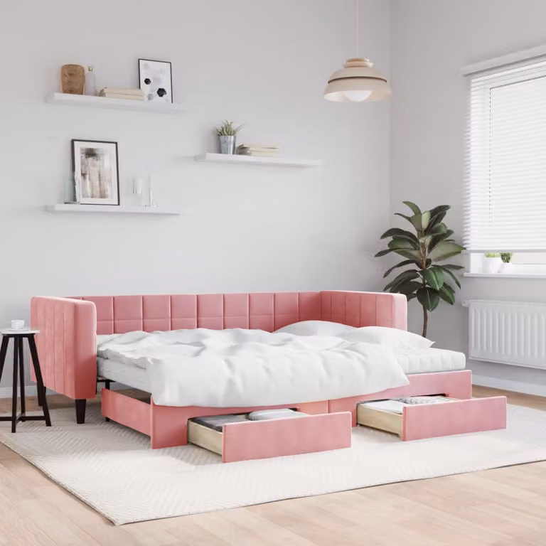 vidaXL Divano Letto Estraibile in Velluto Rosa con Cassetti L/P/H: 223 x 80 x 90 cm