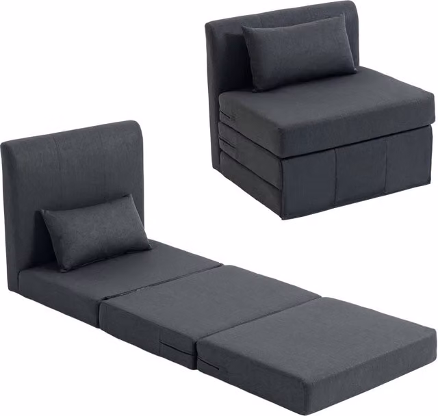 Poltrona Letto 2 in 1 Pieghevole ¨C Xylo ¨C Tessuto Lino Grigio Scuro