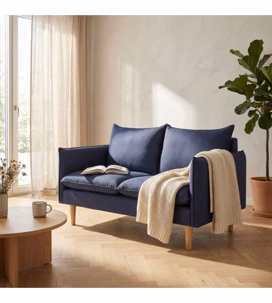 Cosma Divano 2 Posti Blu in Tessuto 130x84x82 cm per Soggiorno