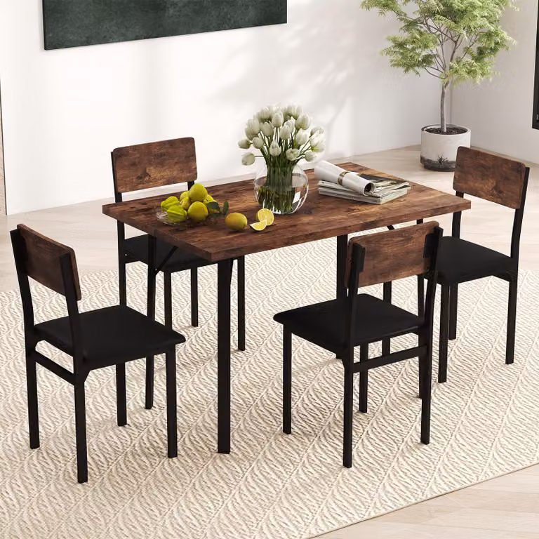 COSTWAY 5 TLG. Set da pranzo, tavolo da pranzo con 4 sedie, tavolo da cucina e sedie da sala da pranzo in Pelle finta, set da sala da pranzo per 4 persone, dinette, vintage