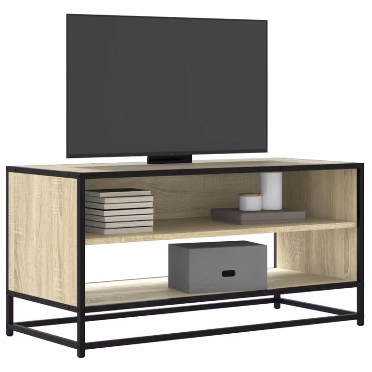 Mobile TV vidaXL in stile industriale con ruote, Rovere Sonoma e Metallo, L 91 cm x P 40 cm x H 46 cm