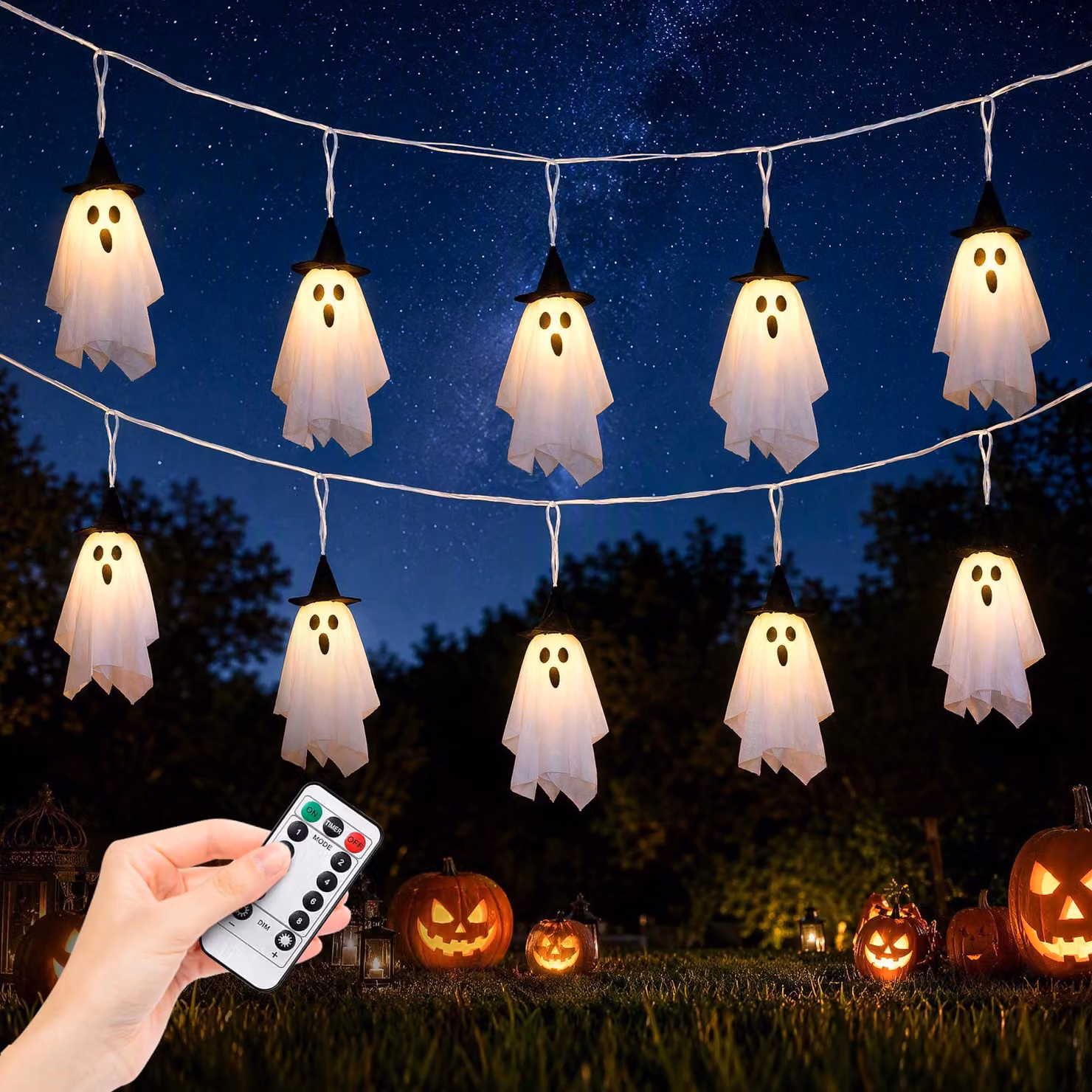 Catena luminosa a tema Halloween, con 10 fantasmi, 8 modalità di illuminazione, adatta per interni ed esterni