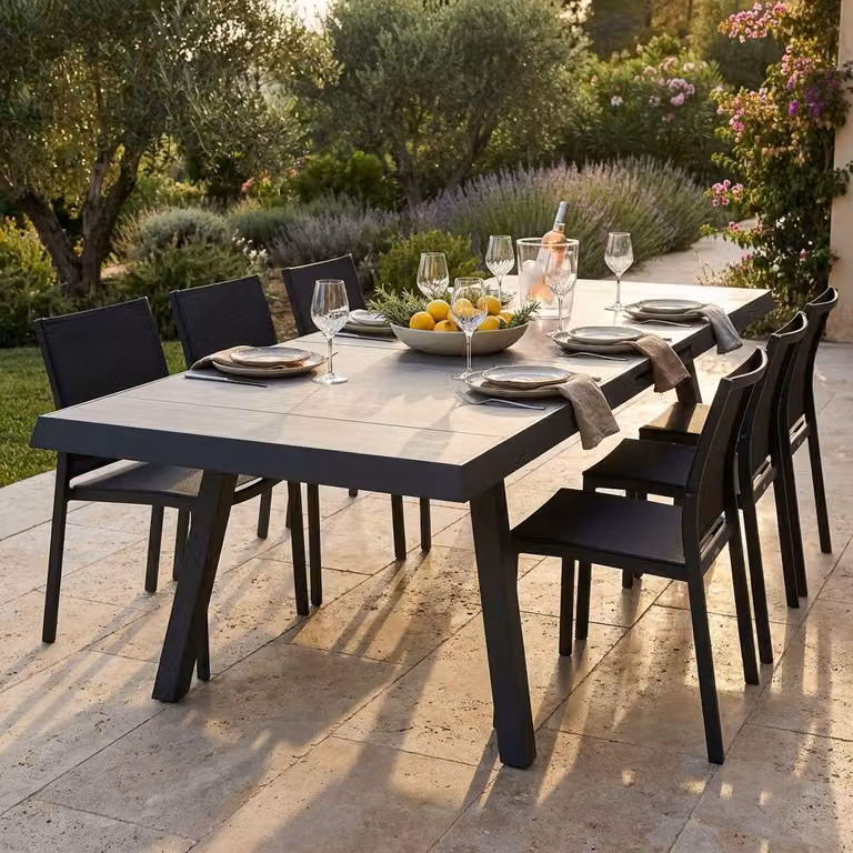 Milani Home - tavolo da giardino allungabile, alluminio e gres, piano in gres, 10 posti, antracite, piano 205/265 x 105 cm