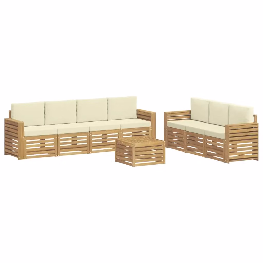 Set di mobili da giardino vidaXL in legno di acacia con divano a 3 posti, tavolino da caffè e pouf, colore bianco e beige – 2