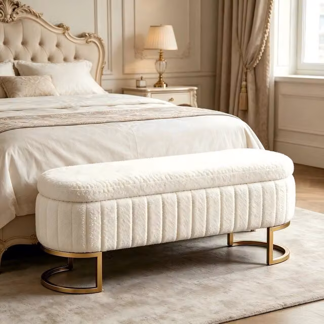Panca contenitore REDOM in metallo e legno color beige e bianco
