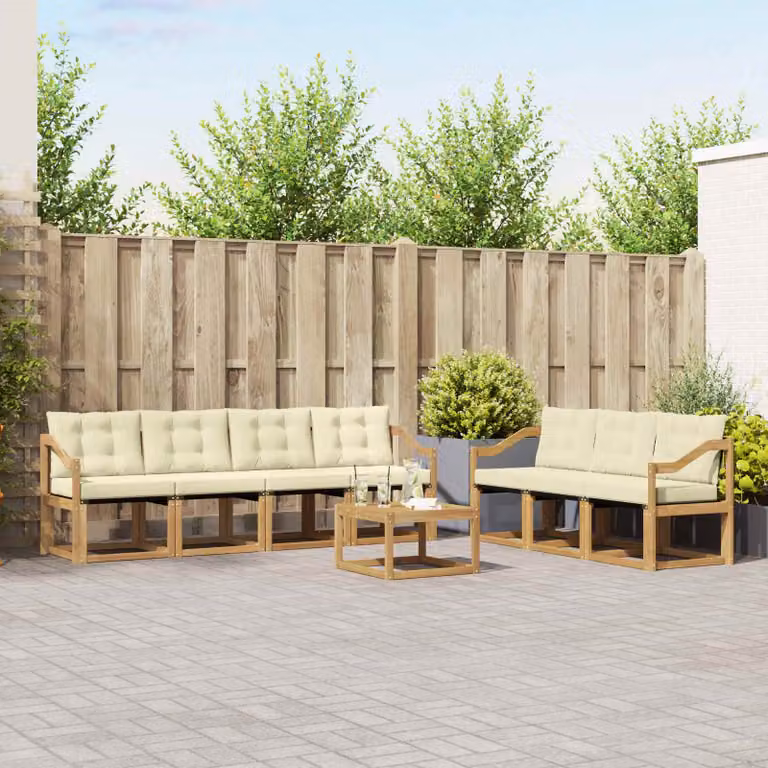 vidaXL Set di divani da esterno 8 pz in legno di acacia con cuscini Bianco e Beige