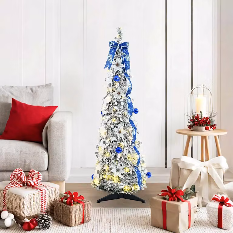 Albero di Natale artificiale bianco vidaXL in PVC con luci LED bianco caldo in stile Art Deco, Altezza: 120 cm