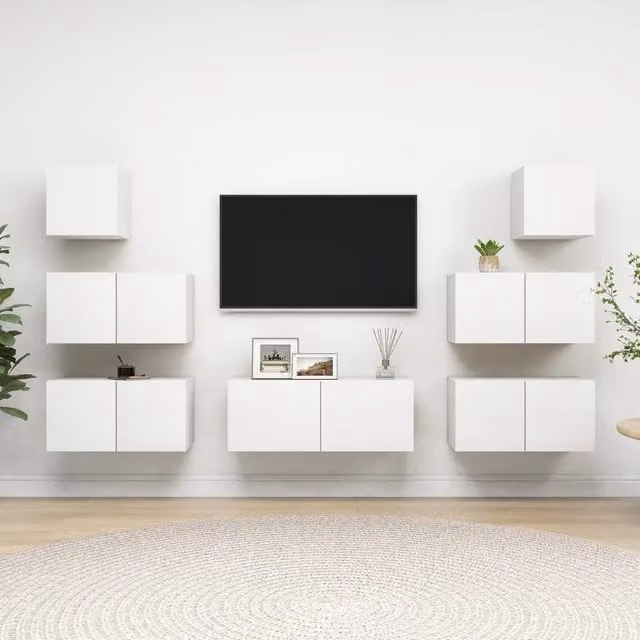 Set Mobili Porta TV 7 pz Bianco in Legno Multistrato 3078712