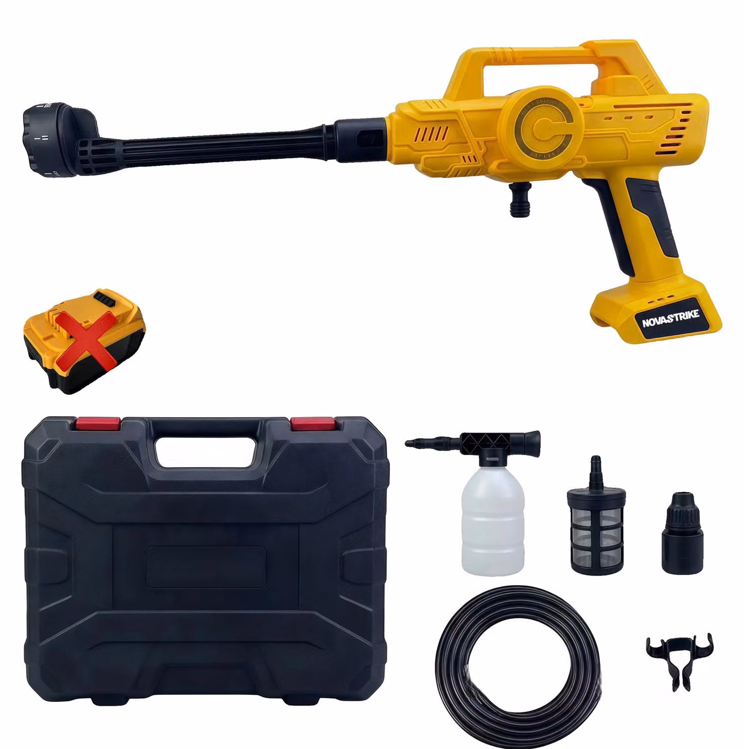 Idropulitrice portatile senza fili, compatibile con batterie da 20V, ugello 6-in-1, colore giallo, senza spina