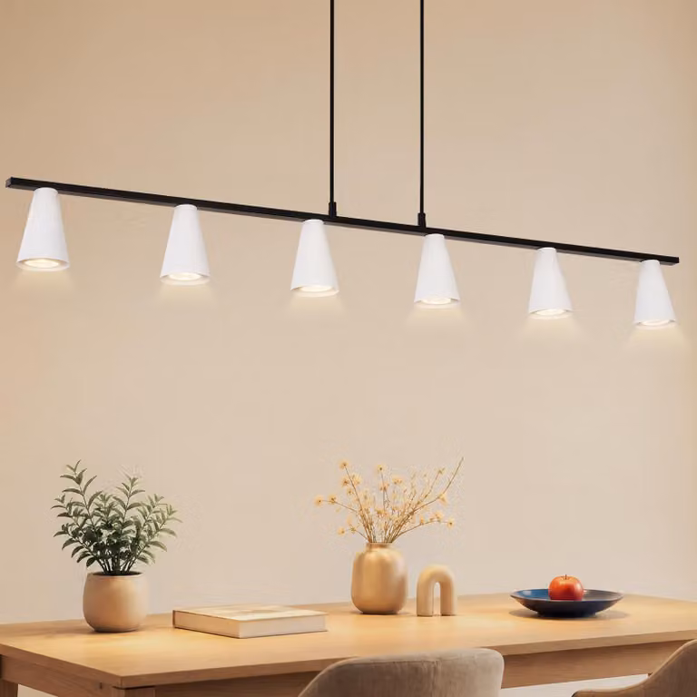 Lampada a sospensione ZMH, 6 luci, design moderno, 110 cm, ideale per la sala da pranzo, lineare, con attacco GU10, in metallo, lampada da pranzo a sospensione, altezza regolabile, adatta anche per l'ufficio e il soggiorno, colore bianco