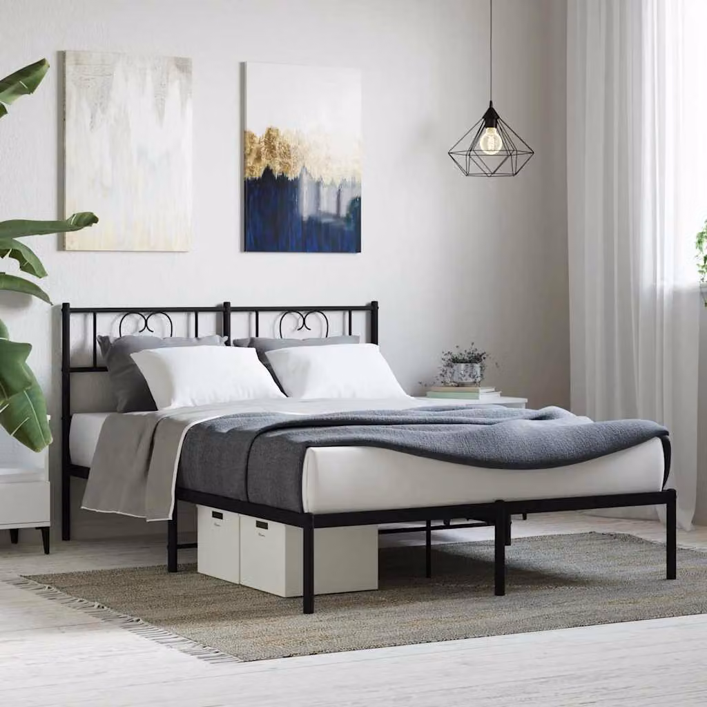 vidaXL Giroletto con Testiera in Metallo Nero L/P: 160 x 200 cm