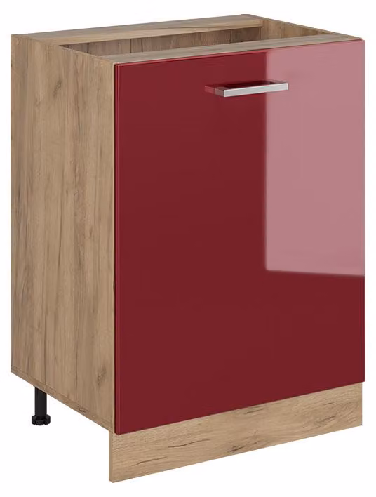 Mobiletto base cucina Vicco R-Line Rosso lucido/Rovere dorato 60 cm con 1 porta senza piano di lavoro, Model 72186