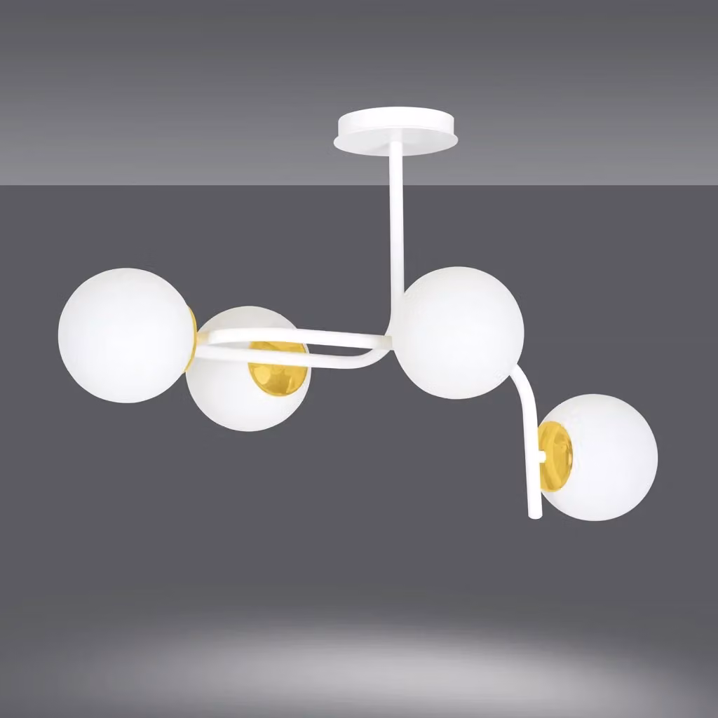 Lampadario a sospensione Luceart-Classic con 4 luci in acciaio, vetro opalino e finitura bianco e oro – 2