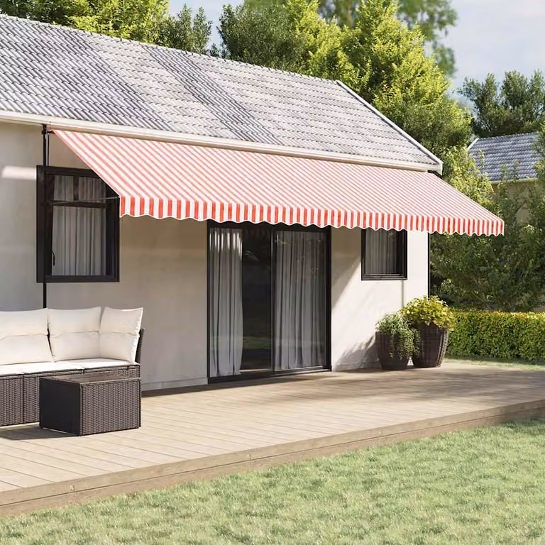 vidaXL Tessuto di Ricambio per Tenda da Sole in Poliestere Rosso e Bianco L: 600 cm, P: 300 cm