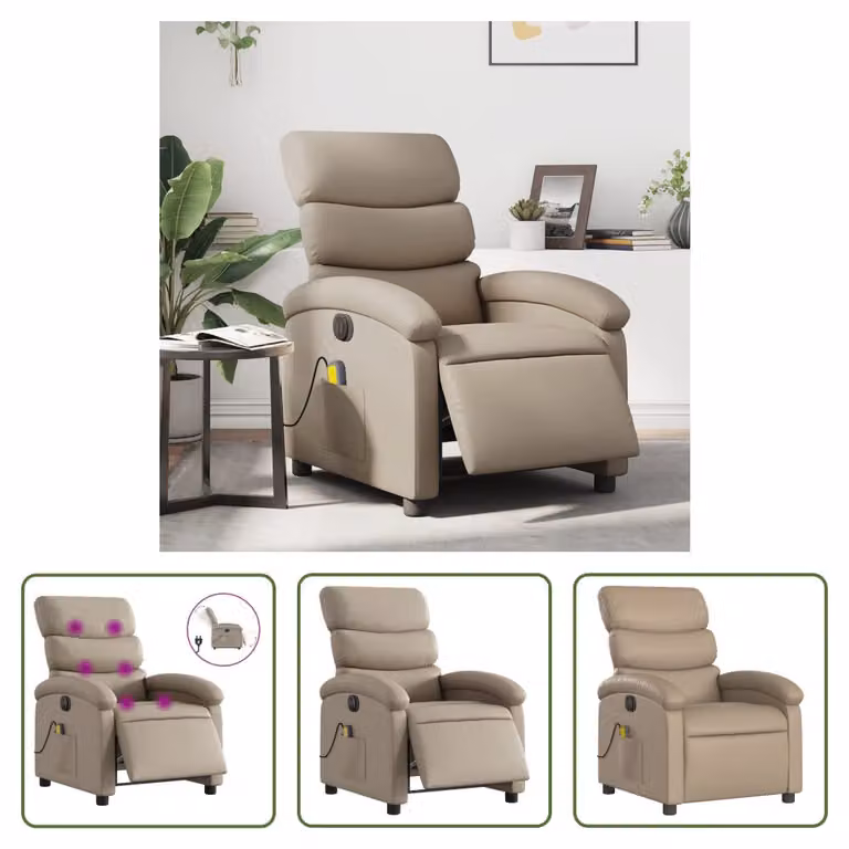The Living Store Sedia Massaggiante Elettrica Cappuccino-Marrone Ecopelle