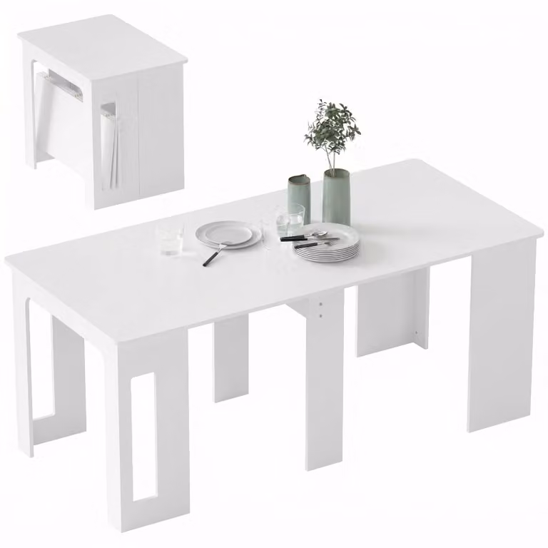 Tavolo da pranzo, tavolo pieghevole, tavolo da cucina allungabile, tavolo da sala da pranzo, pannelli di particelle, 60-180 x 85 x 75 cm, bianco