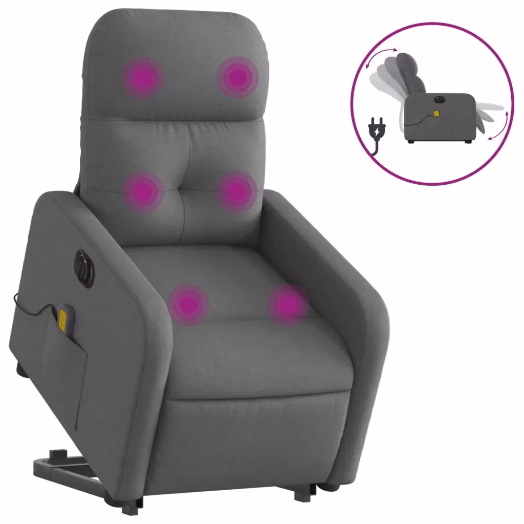 Poltrona Alzapersona con Massaggio vidaXL Grigio, con Braccioli e Supporto Elettrico per Senior – 2