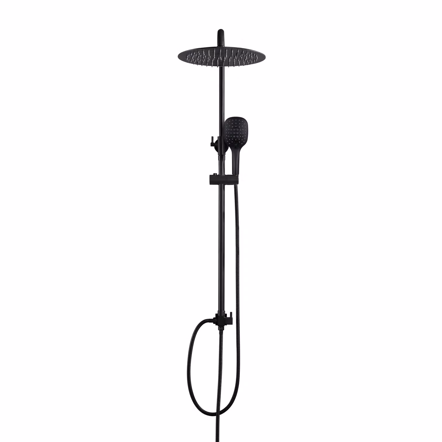 JOHO Colonna Doccia Nero Opaco in Acciaio Inox Set doccia a Pioggia con Soffione e Doccetta (D20cm)