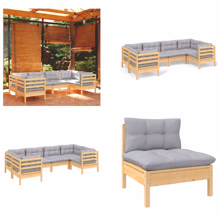 vidaXL set salotto da giardino 6 pezzi con cuscini grigi in legno di pino - Set salotto da giardino - Set salotto da giardino - Set mobili da giardino - Set mobili da giardino