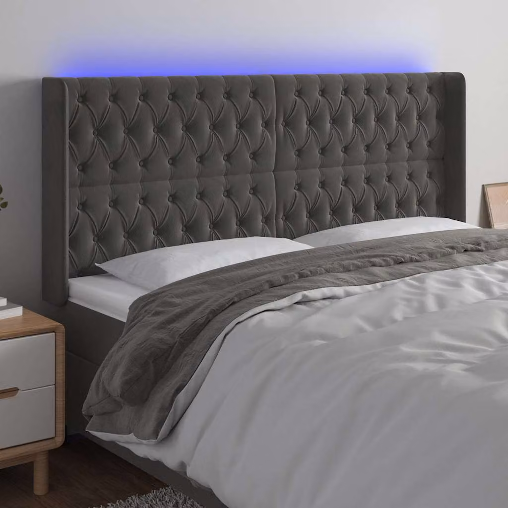 Testiera con LED e porta di ricarica USB vidaXL in tessuto grigio, L: 183 cm, P: 16 cm, H: 118/128 cm – 1