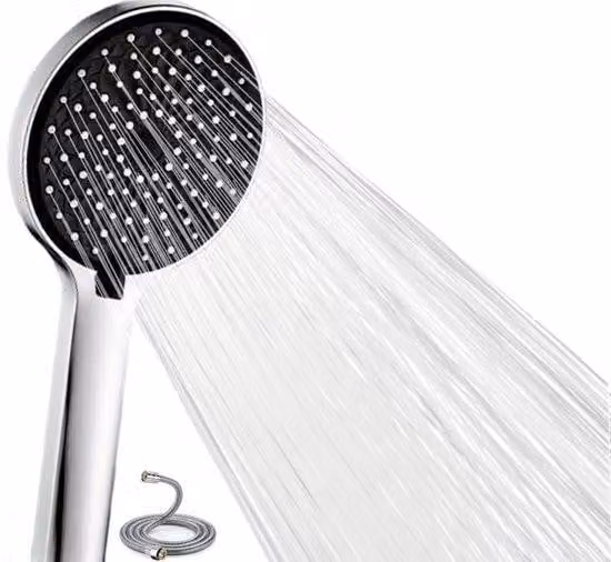 Ibenzoa® Doccetta con tubo da 1,5 metri, diametro 120 mm – soffione in ABS cromato, tubo flessibile in acciaio inossidabile, 5 getti, alta pressione, attacco G12 (20 mm), colore argento, a risparmio idrico (~30%)