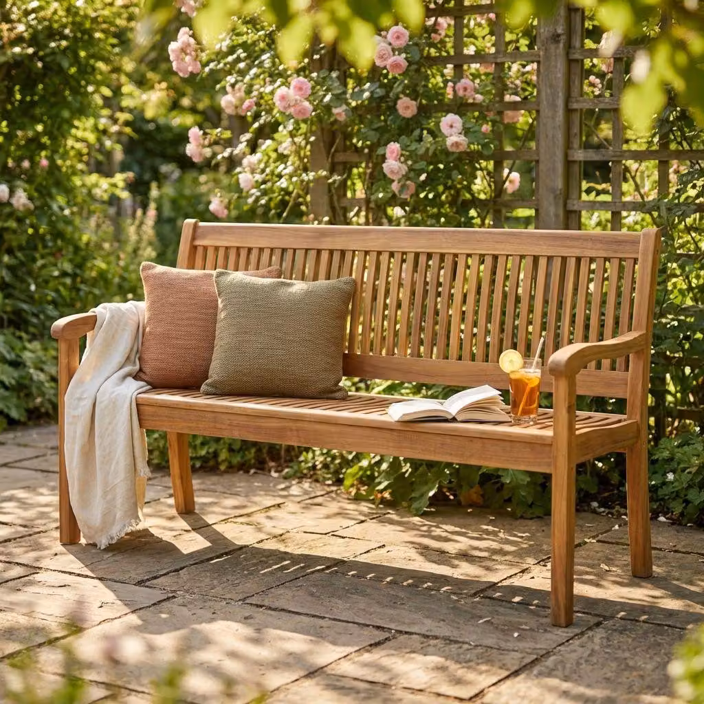 Milani Home - panchina da giardino, legno di acacia, con braccioli, 3 posti