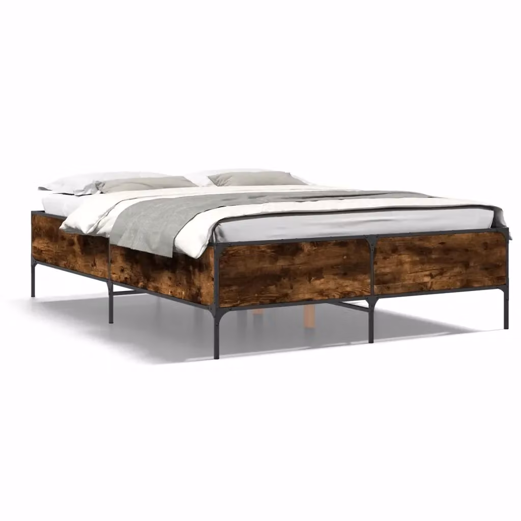 Letto Giroletto vidaXL in Rovere Fumo e Metallo, L 120 x P 200 cm – 2