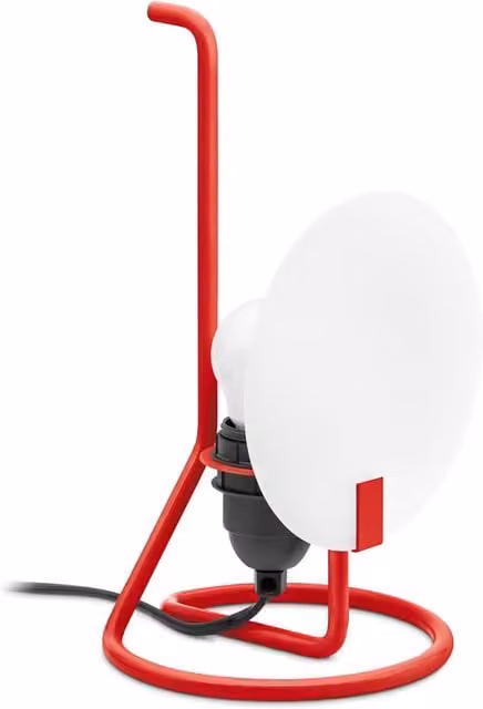 Lampada da tavolo Stilnovo Bugia rossa in metallo e vetro con luce LED bianco caldo