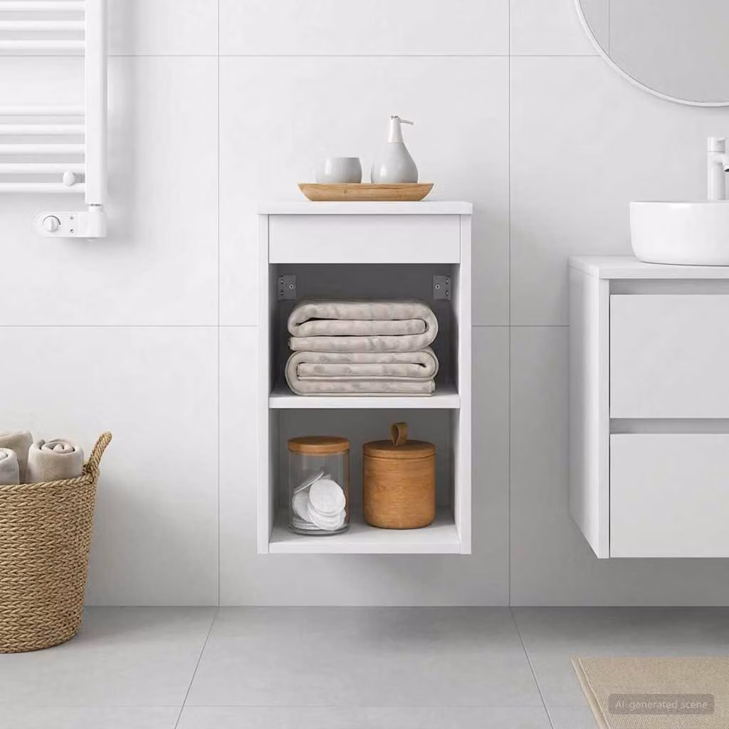 Armadio da bagno moderno vidaXL bianco con ripiani interni e porta con scaffale aperto L 30 cm x P 41 cm x H 50 cm