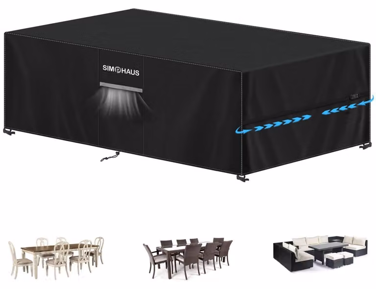 Copertura impermeabile per mobili da giardino, dimensioni 270x100x90 cm, resistente alle intemperie, tessuto Oxford 420D, colore nero