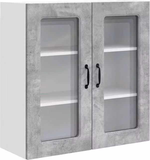 Mobile pensile da cucina moderno con ante in vetro e ripiani interni, colore grigio, L 80 x P 31 x H 80 cm