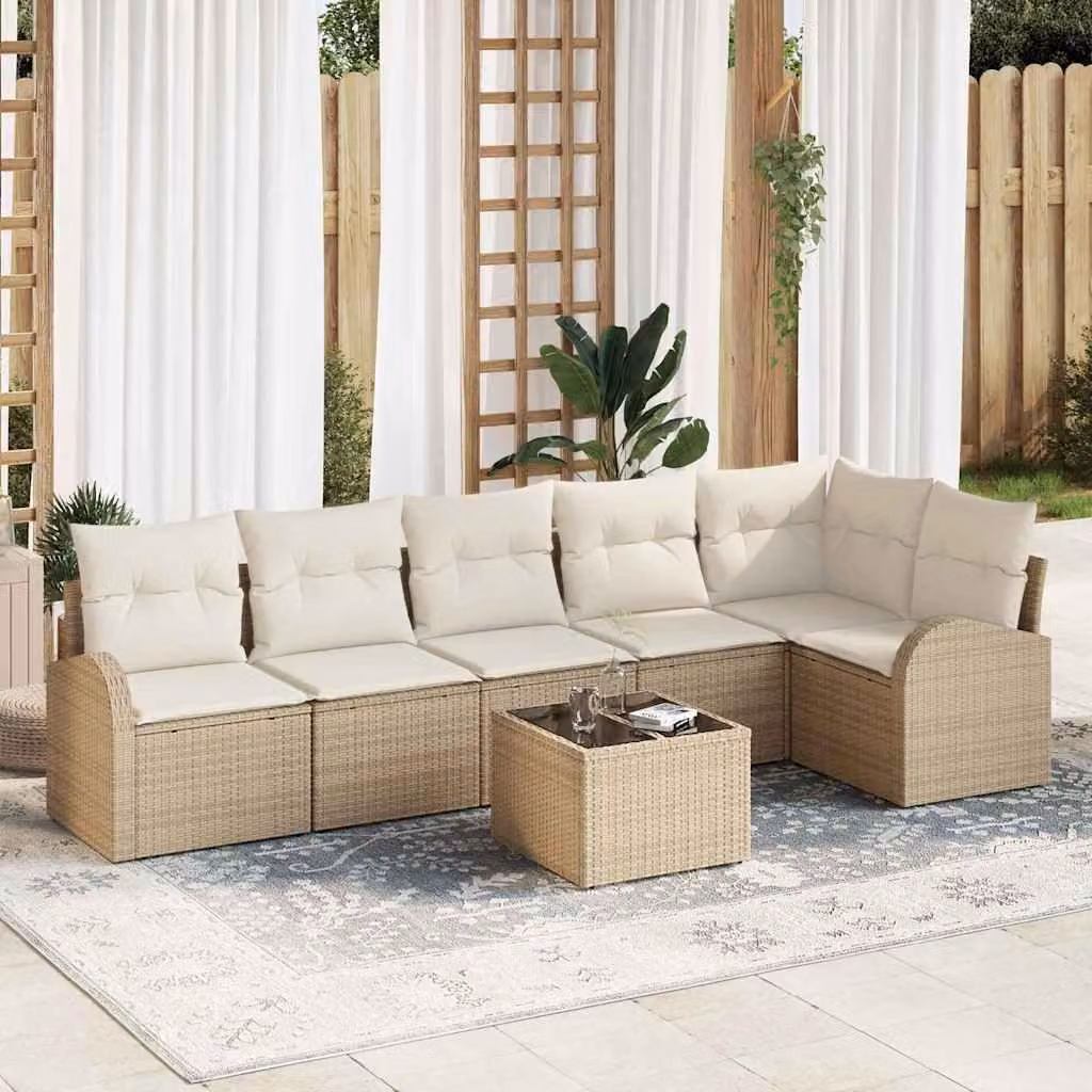 Maison Exclusive - Set di divani con cuscino 7 pcs Beige e Bianco polyrattan