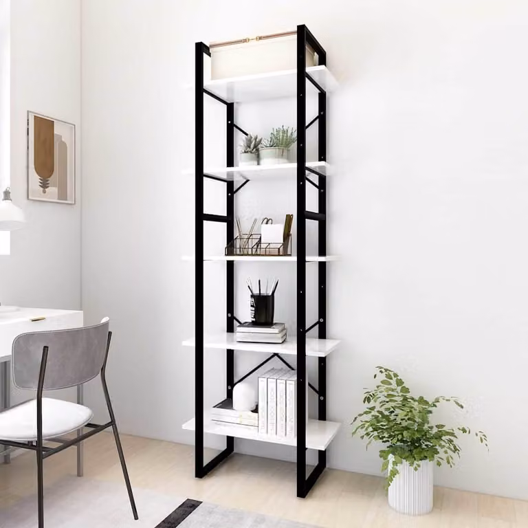 Libreria industrial vidaXL a 5 ripiani in stile moderno, colore bianco, L 60 cm x P 30 cm x H 175 cm