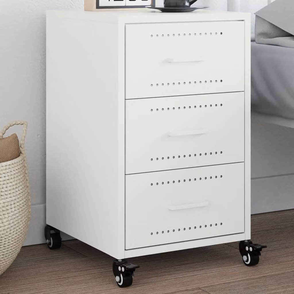 Comodino moderno vidaXL bianco in metallo e MDF L/P/H: 36 x 39 x 59 cm