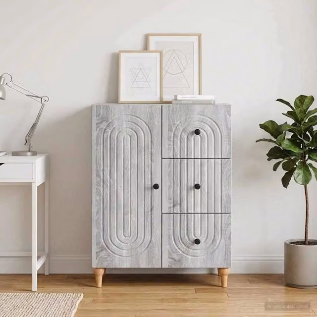 Credenza moderna vidaXL in legno ingegnerizzato grigio, L: 66 cm, P: 34,5 cm, H: 90 cm