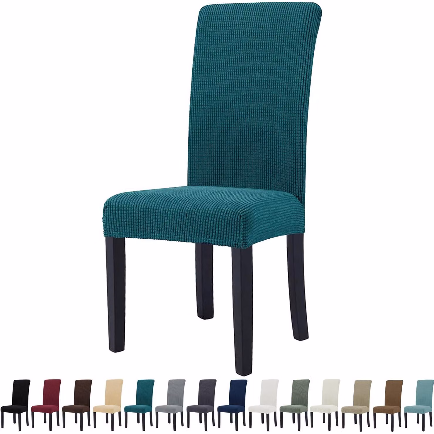 Set di 4 coprisedie da pranzo elasticizzati, color verde scuro
