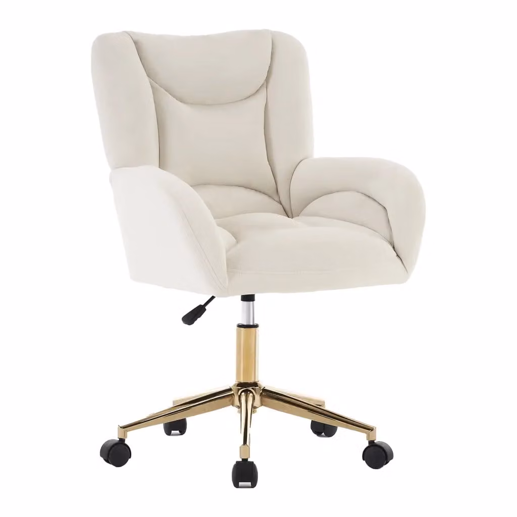 Sedia da ufficio girevole Minimal in velluto avorio con gambe in metallo dorato e altezza regolabile – 2