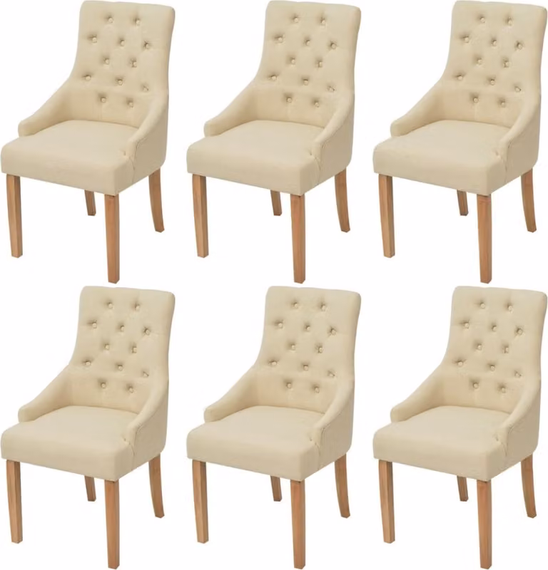 The Living Store Sedie da pranzo 6 pezzi. Tessuto bianco crema