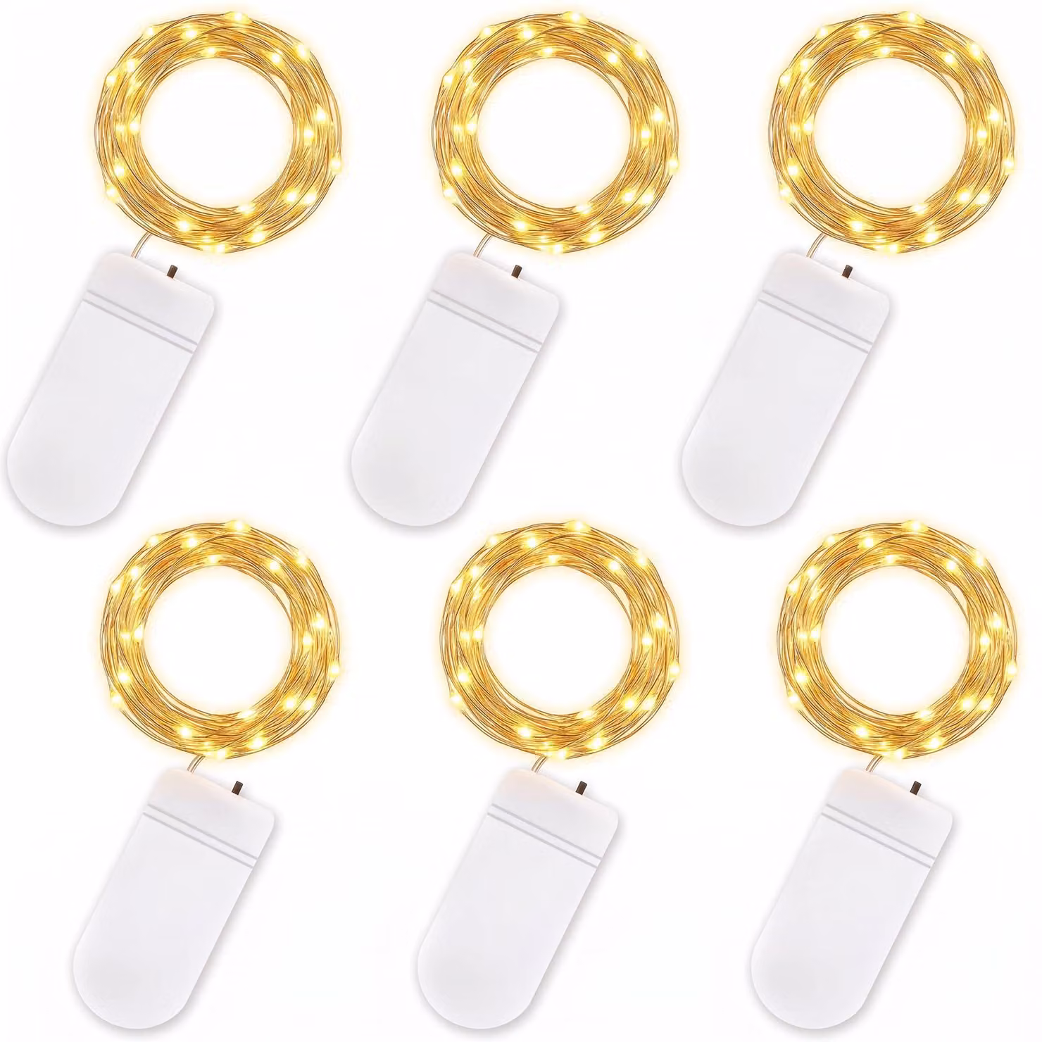 Catena luminosa, set da 6, 2 metri, alimentata a batteria, luce bianco caldo