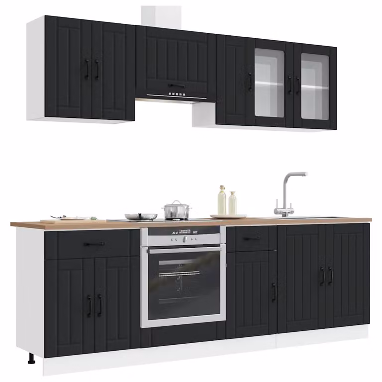 Set Mobili da Cucina Moderno vidaXL Kalmar 8 Pezzi Nero con Ante in Vetro e Legno Multistrato