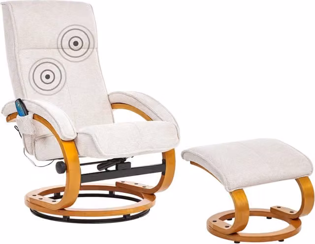Poltrona reclinabile moderna in tessuto beige chiaro con poggiapiedi Riscaldamento massaggiante design retrò