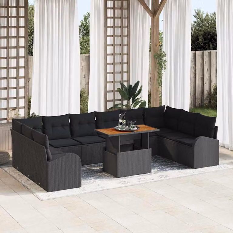 Maison Exclusive - Set da giardino composto da 11 pezzi, divano in rattan sintetico nero