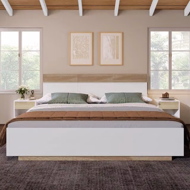 letto matrimoniale legno bianco e rovere 164 x 205 cm