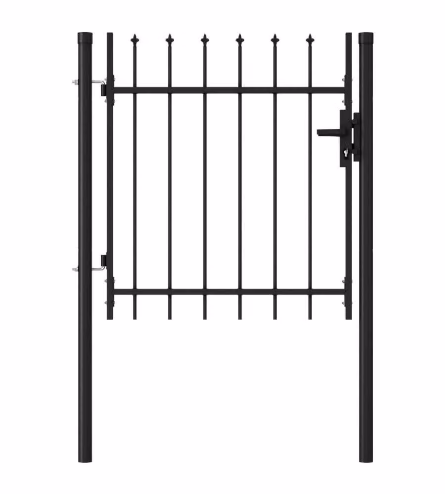 vidaXL Cancello a Singola Anta in Metallo con Punte in Acciaio Nero L: 100 cm, H: 100 cm, P: 1 cm – 2